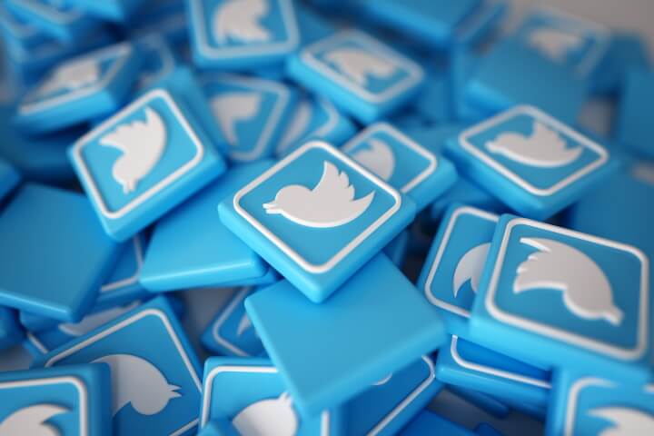 A pile of 3D Twitter logos
