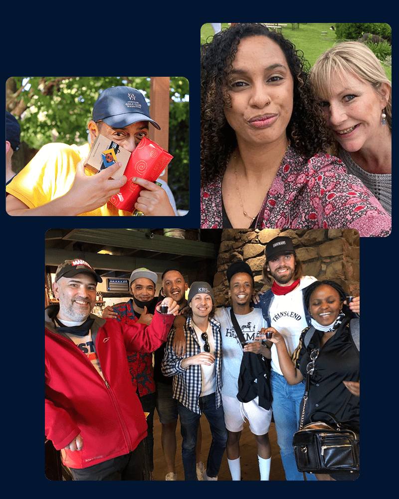 A collage of happy KRS staff at social events