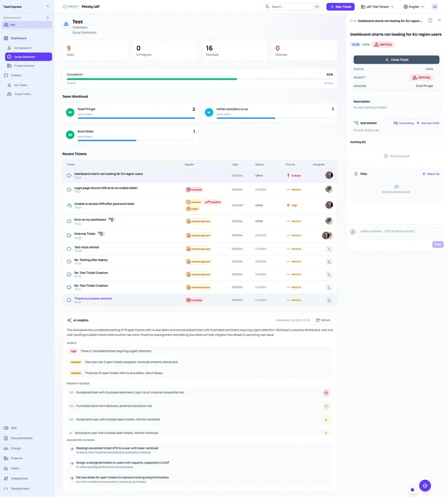 A screenshot ofTaskExpress by KRS showing tickets listed
